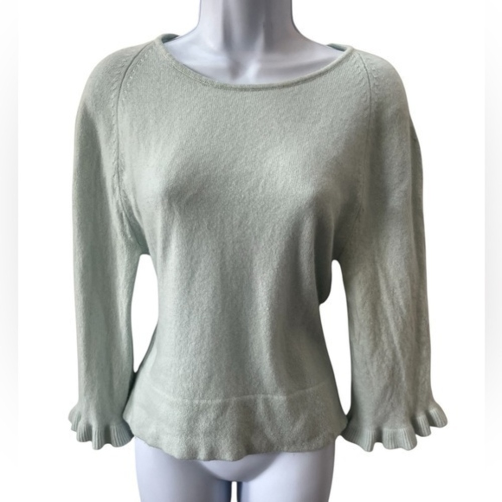 Autumn Cashmere Sweater pale Green Size Small Flare 3/4 sleeve soft quiet luxur